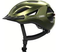 ABUS Casque urbain Urban-I 4.0 - Casque de vélo avec feu arrière rechargeable, 2 modes d'éclairage, visière, et fermeture magnétique - pour adolescents, femmes et hommes - taille L, vert