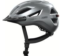 ABUS Casque urbain Urban-I 4.0 - Casque de vélo avec feu arrière rechargeable, 2 modes d'éclairage, visière, et fermeture magnétique - pour adolescents, femmes et hommes - taille S, argent