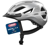 ABUS Casque Urbain Urban-I 4.0 LR - Casque de vélo avec Ouverture pour Queue de Cheval, visière, Fermeture magnétique - Compatible avec Un feu arrière - Femmes et Hommes - Taille S, Argent