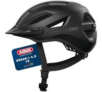 ABUS Casque Urbain Urban-I 4.0 LR - Casque de vélo avec Ouverture pour Queue de Cheval, visière, Fermeture magnétique - Compatible avec Un feu arrière - Femmes et Hommes - Taille S, Noir