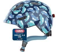 ABUS Casque enfant Smiley 3.0 LED – lumière intégrée, forme profonde, place tresse – Bleu S 45-50 cm