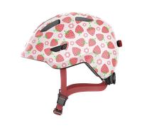 ABUS Casque pour enfants Smiley 3.0 LED - Casque de vélo avec lumière - ajustement profond & place pour une tresse - pour filles et garçons - Rose avec motif de fraise, taille S, S (45-50 cm)