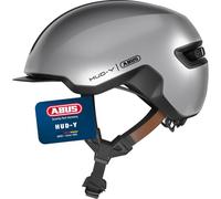 ABUS Casque Hud-Y – LED arrière magnétique rechargeable, fermeture magnétique – Argent Gleam