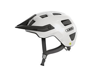 ABUS Casque VTT MoTrip MIPS, Blanc Brillant, Taille L | Casque vélo avec MIPS, visière réglable en hauteur, bonne ventilation, compatible queue de cheval