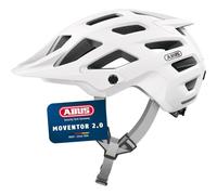 ABUS Casque VTT Moventor 2.0, Blanc, M | Casque vélo avec système de réglage, visière ajustable en hauteur, ouverture queue de cheval, fermeture rapide