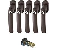 ABUS FG200 B Poignée de fenêtre verrouillable, Brun Ensemble de 5 MORCEAUX, S'ouvrant avec la même clé