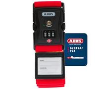 ABUS Sangle à Valise 620TSA/192 - Serrure TSA, Code 3 Chiffres, Rouge | Sangle 192 cm ajustable, indicateur d'ouverture rouge, badge adresse inclus, approuvée Travel Sentry