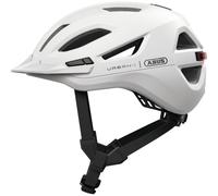 ABUS Casque urbain Urban-I 4.0 ACE - Casque de vélo avec feu arrière rechargeable, 4 modes d'éclairage, visière, et fermeture magnétique - pour adolescents, femmes et hommes - taille L, blanc