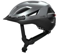 ABUS Casque urbain Urban-I 4.0 ACE - Casque de vélo avec feu arrière rechargeable, 4 modes d'éclairage, visière, et fermeture magnétique - pour adolescents, femmes et hommes - taille M, argent