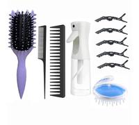 ABWXN Ensemble de brosses à cheveux bouclés avec brosse de définition des boucles, peigne à dents larges, peigne queue, flacon pulvérisateur et pinces à cheveux pour homme et femme (violet_w, 10 en 1)