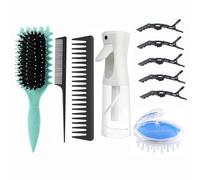 ABWXN Ensemble de brosses à cheveux bouclés avec brosses de définition des boucles, peigne à dents larges, peigne queue, flacon pulvérisateur, brosse de massage pour cuir chevelu et pinces à cheveux