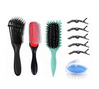 ABWXN Kit de brosse à cheveux bouclés avec brosse de définition sans traction, brosse démêlante, 9 rangées, brosse de massage du cuir chevelu et pinces à cheveux, pour homme et femme