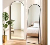ABXMAS Miroir au sol à angle droit, 165 x 60 cm, noir, cadre en aluminium avec verre incassable, 165 x 60 cm, miroir mural incurvé, pour salon, chambre ou couloir