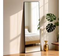 ABXMAS Miroir de sol, carré, angle droit, 152 x 42 cm, noir, polyvalent, avec cadre en aluminium et verre de sécurité, miroir mural compact pour salle de bain ou couloir