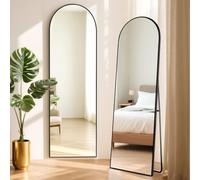 ABXMAS Miroir moderne plein pied noir 163x53cm, Miroir sur pied bombé avec cadre en aluminium, Miroir mural arqué avec verre de sécurité pour dressing, chambre, salon