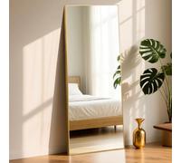 ABXMAS Miroir sur pied Square Angle rectangulaire 180x76cm Or, Grand miroir plein pied Cadre en alliage d'aluminium, miroir mural de haute qualité pour salon, chambre, dressing