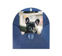 ABYchdd Adorable carte de vœux imprimée bouledogue français, intérieur vierge pour notes, pour Noël, anniversaire, Saint-Valentin