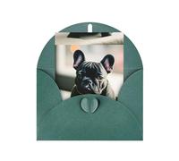 ABYchdd Adorable carte de vœux imprimée bouledogue français, intérieur vierge pour notes, pour Noël, anniversaire, Saint-Valentin