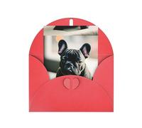 ABYchdd Adorable carte de vœux imprimée bouledogue français, intérieur vierge pour notes, pour Noël, anniversaire, Saint-Valentin