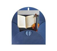 ABYchdd Carte de vœux imprimée violon et livre, intérieur vierge pour les notes, pour Noël/anniversaire/Saint-Valentin