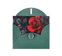 ABYchdd Cartes de vœux avec enveloppes imprimées roses rouges et feuilles noires, pour Noël, anniversaire, anniversaire de mariage