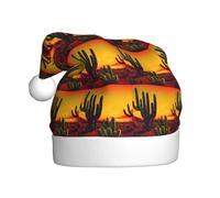 ABYchdd Chapeau de Noël adulte imprimé cactus dans le désert, chapeau de Noël en polyester avec pour fêtes de fin d'année, Nouvel An