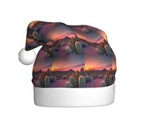 ABYchdd Chapeau de Noël adulte imprimé cactus désert coucher de soleil, chapeau de Noël en polyester avec pour fêtes de fin d'année, Nouvel An