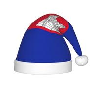 ABYchdd Chapeau de Noël en peluche imprimé drapeau du Cambodge, chapeau de Noël en polyester pour cadeau de vacances, cosplay et événements