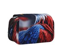 ABYchdd Trousse à stylos double clapet avec imprimé aigle à tête blanche américain, pochette en tissu Oxford avec poches zippées, cadeau idéal