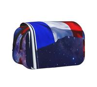 ABYchdd Trousse à stylos double clapet avec imprimé drapeau français, pochette en tissu Oxford avec poches zippées, cadeau idéal