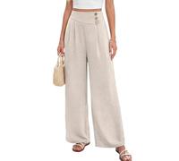 ABYOVRT Pantalon Femme Été Taille Haute avec Boutons Coupe Ample Légère et Fluide pour Plage et Vacances,Beige,M