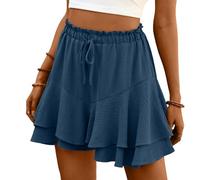 ABYOVRT Shorts Femme Ete Shorts À Volants Femme Courte Mini Casual JupeChic Lâches Décontracté Pantalon Court pour Plage,Bleu foncé,XL