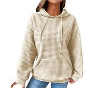 ABYOVRT Sweat à Capuche Femme Épais Hoodie 2025 Hiver Pull à Gaufre avec Poche élégant Sweat-Shirt Streetwear Manteau Sport Chemisier Fille Blouse,Abricot,M