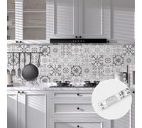 Abyssaly Autocollants pour carrelage blanc et gris, carreaux adhésifs pour cuisine, rouleau adhésif pour meubles carreaux de salle de bain, revêtement 44 x 600 cm