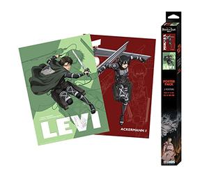 ABYstyle L'Attaque des Titans - Ensemble de posters sans cadre avec Mikasa et Levi Ackerman - 38,1 x 52,1 cm - Comprend 2 mini affiches manga - Décoration murale pour chambre à coucher, bureau,