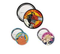 ABYstyle - Pack de 3 Badges CHAINSAW MAN Denji, Devil & Pochita - Produit Officiel - Diamètres 5 cm & 3,2 cm - Toucher Soft-Touch