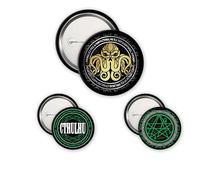 ABYstyle - Pack de 3 Badges CTHULHU Necronomicon - Produit Officiel - Diamètres 5 cm & 3,2 cm - Univers H.P. Lovecraft