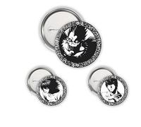 ABYstyle - Pack de 3 Badges DEATH NOTE Light, L & Ryuk - Produit Officiel - Diamètres 5 cm & 3,2 cm - Toucher Soft-Touch