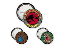 ABYstyle - Pack de 3 Badges JURASSIC PARK Logo T-Rex - Produit Officiel - Diamètres 5 cm & 3,2 cm - Toucher Soft-Touch