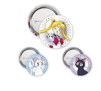 ABYstyle - Pack de 3 Badges SAILOR MOON, Luna & Artemis - Produit Officiel - Diamètres 5 cm & 3,2 cm - Toucher Soft-Touch