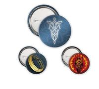 ABYstyle - Pack de 4 Badges LORD OF THE RINGS Terre du Milieu - Produit Officiel - Diamètres 5 cm & 3,2 cm - Toucher Soft-Touch