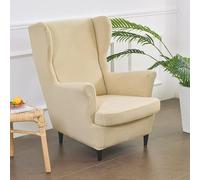 ABZDUNG Housse de Fauteuil à Oreilles Extensible 2 pièces, Couleur Unie, Jacquard épais, Housse de canapé 1 Place Strandmon avec Housse de Coussin, Lavable, for Salon et Chambre à Coucher(Beige)