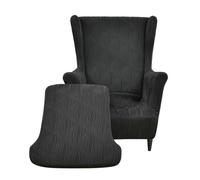 ABZDUNG Housse Fauteuil à Oreilles 1 Place Extensible | Housse Fauteuil à Oreilles 2 pièces Housse Pouf(Nero)