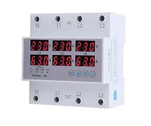 AC 230-300V 3 Phases DIN Rail Voltmètre Ampèremètre Automatique Surtension Surintensité Protecteur Multi Testeur avec Instruction(40A)
