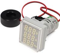 AC 50-500V 0-100A 0-99 Hz Testeur de Tension de Courant Alternatif 22mm avec Affichage LED à 3 Chiffres Voltmètre Multifonction Ampèremètre Fréquencemètre Multimètre Panneau (Blanc,Carré)