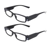 Ac-curate 2 paquets de lunettes de lecture de nuit à lecteur LED unisexe rectangulaire noir (+3.50)