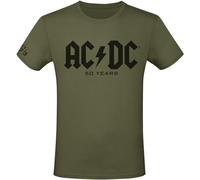 AC/DC 50 Years Logo Homme T-Shirt Manches Courtes Olive 100% Coton Regular/Coupe Standard