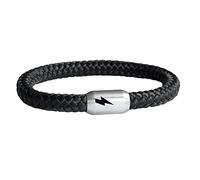 AC DC Bracelet pour fan de corde de voile Noir Tressé Fermeture magnétique Argenté Gravure flash, Corde à voile