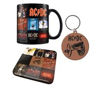 AC/DC Coffret cadeau (tasse, dessous de verre et porte-clés) - Produit officiel, comprend une tasse en céramique de qualité supérieure, un dessous de verre et un porte-clés, parfait pour les fans de