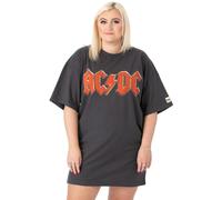 AC/DC T-Shirt Oversize Robe Dames Femmes | Adults Fly on The Wall 1985 Tour Outfit | Logo de la Bande Rouge Gris Anthracite | Vêtements de Concert de Concert de Rock